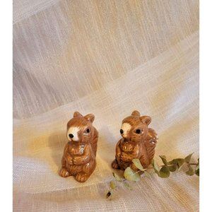 Vintage Ceramic Squirrel Salt + Pepper Shakers